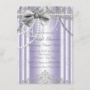 Invitation Lavande et Fête de la mariée grise de perle