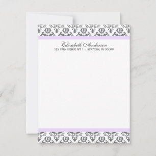 Invitation Lavande et gris Damask Flat Thank You Notes
