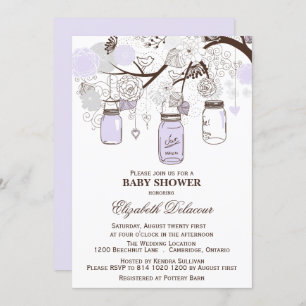 Invitation Lavande et Gris Mason Jarres Baby shower Invitatio