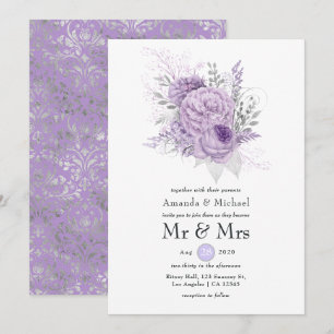 Invitation Lavande et Mariage floral argenté
