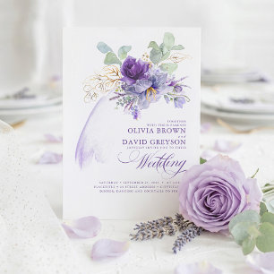 Invitation Lavande et or Elegant Mariage Boho moderne