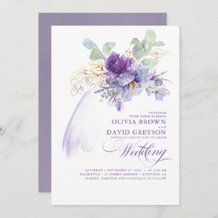 Invitation Lavande et or Elegant Mariage Boho moderne