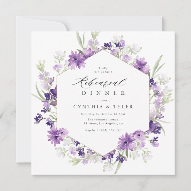 Invitation lavande et verdure aquarelle répétition florale (Devant)