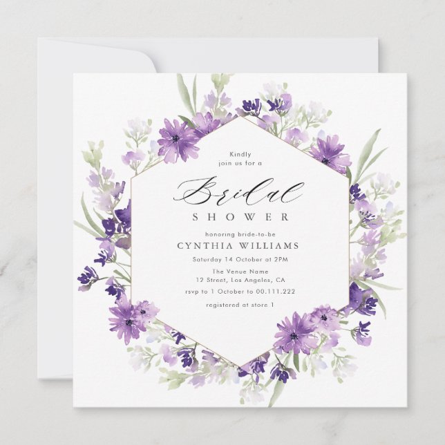 Invitation lavande et verdure nuptiale fleurie (Devant)