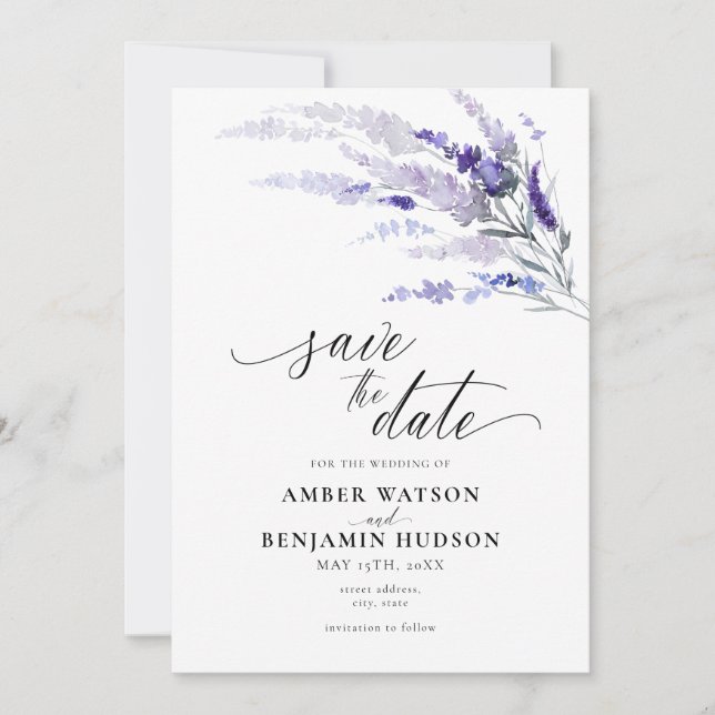 Invitation Lavande Été Floral Lilac Purple Enregistrer La Dat (Devant)