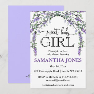 Invitation Lavande eucalyptus baby shower d'aquarelle invita