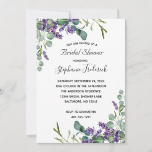 Invitation Lavande Eucalyptus Purple Fête des mariées verte