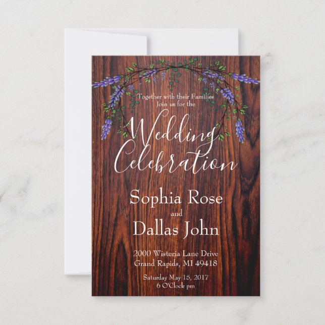 Invitation Lavande Eucalyptus rustique Mariage de grains de b (Devant)