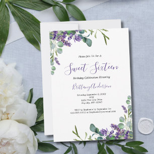 Invitation Lavande Eucalyptus Sweet Sixteen 16 Anniversaire
