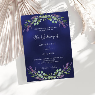 Invitation Lavande eucalyptus vert marine bleu mariage
