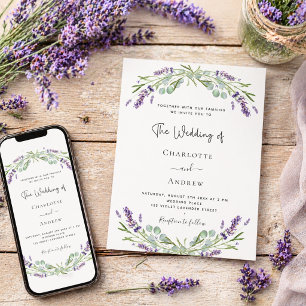 Invitation Lavande eucalyptus vert violet mariage