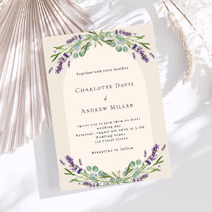 Invitation Lavande fleurie eucalyptus vert mariage beige