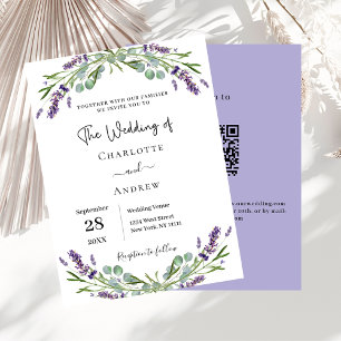 Invitation Lavande fleurit vert code QR RSVP mariage