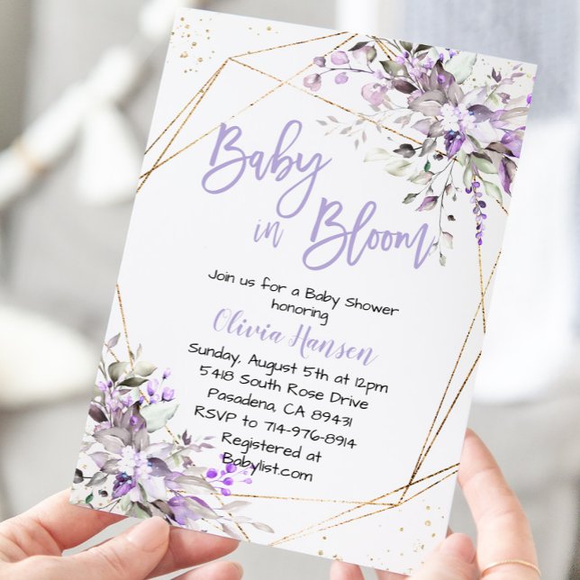 Invitation Lavande Floral Baby Dans Le Baby shower Fleur (Créateur téléchargé)