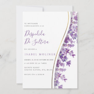 Invitation Lavande Floral Foliage Or Fête des mariées espagno
