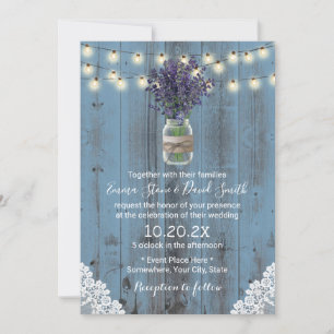 Invitation Lavande Floral Jar Dusty Blue Laced Barne Mariage