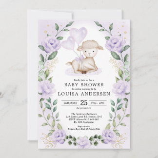 Invitation Lavande Floral Petit Agneau Bébé Mouton Douche