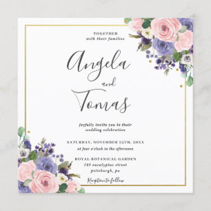 Invitation Lavande florale Carré or Mariage