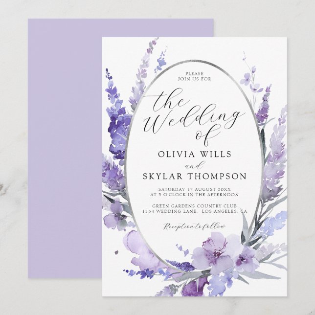 Invitation Lavande Florale Lilac Mariage d'argent (Devant / Derrière)