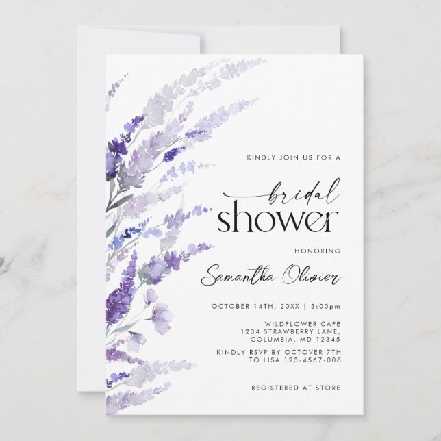 Invitation Lavande Florale Purple Jardin Moderne Mariage (Devant)