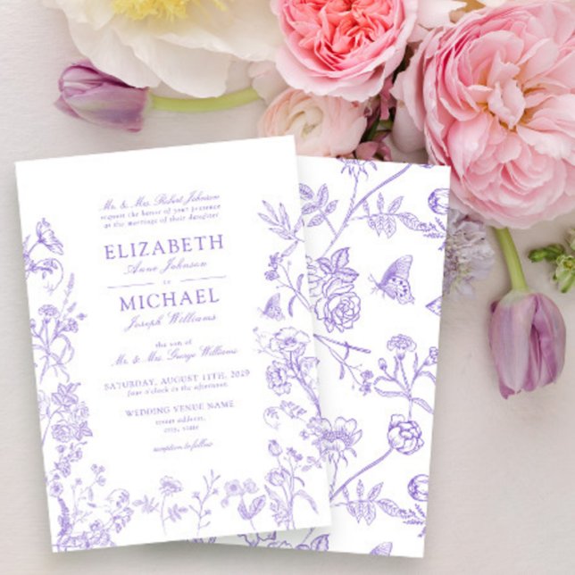 Invitation Lavande Lilac classique Chinoiserie Floral Mariage (Créateur téléchargé)