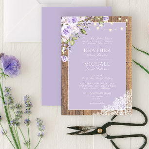 Invitation Lavande Lilac classique Mariage de dentelle en boi