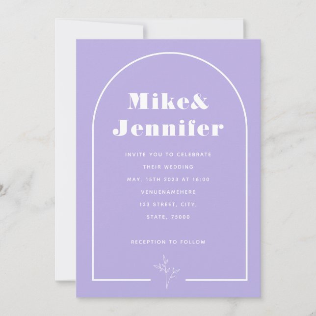 Invitation Lavande Lilac minimale Qr Code Boho Arch Lineart (Devant)