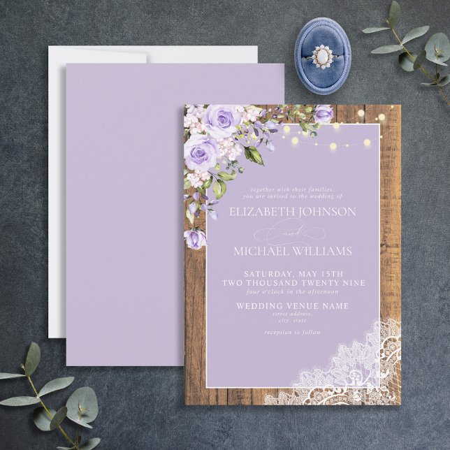 Invitation Lavande Lilac officielle Mariage de dentelle en bo (Créateur téléchargé)