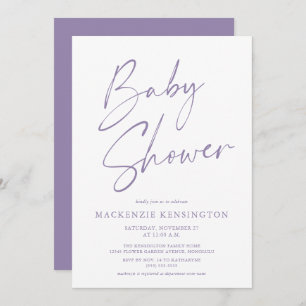 Invitation Lavande moderne violet Baby shower de script simpl