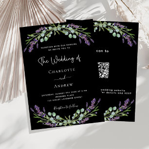 Invitation Lavande noire violet verdure mariage QR RSVP