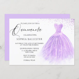 Invitation Lavande Parties scintillant violet Gown Quinceaner