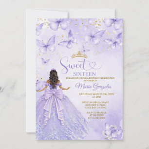 Invitation Lavande pour un Sweet 16 avec Papillons