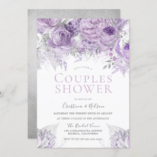 Invitation Lavande Purple Argent floral Couples Douche