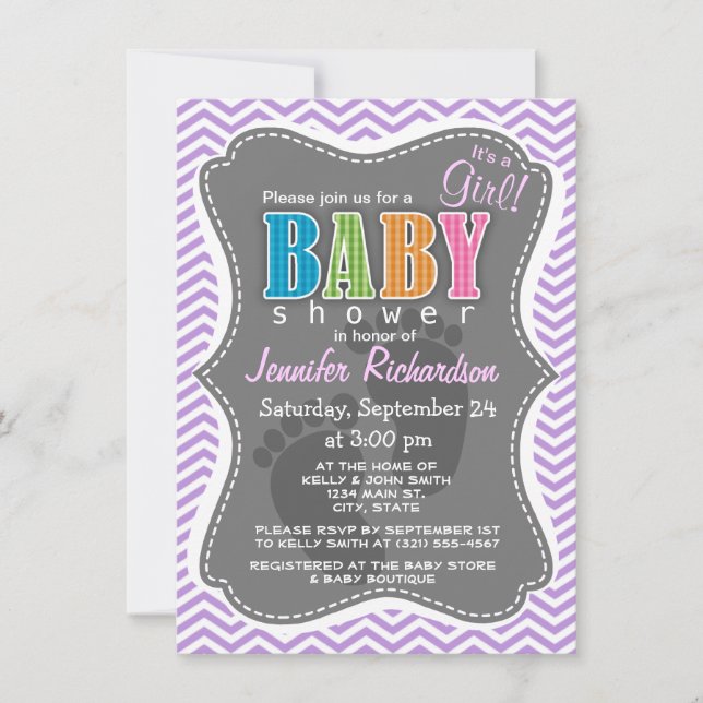 Invitation Lavande Purple Chevron rayures (Devant)