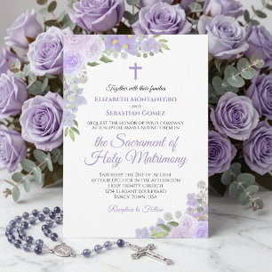 Invitation Lavande Purple Floral Moderne Mariage catholique