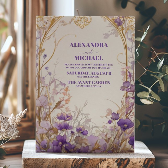 Invitation Lavande Purple & Or Floral Mariage élégant (Créateur téléchargé)
