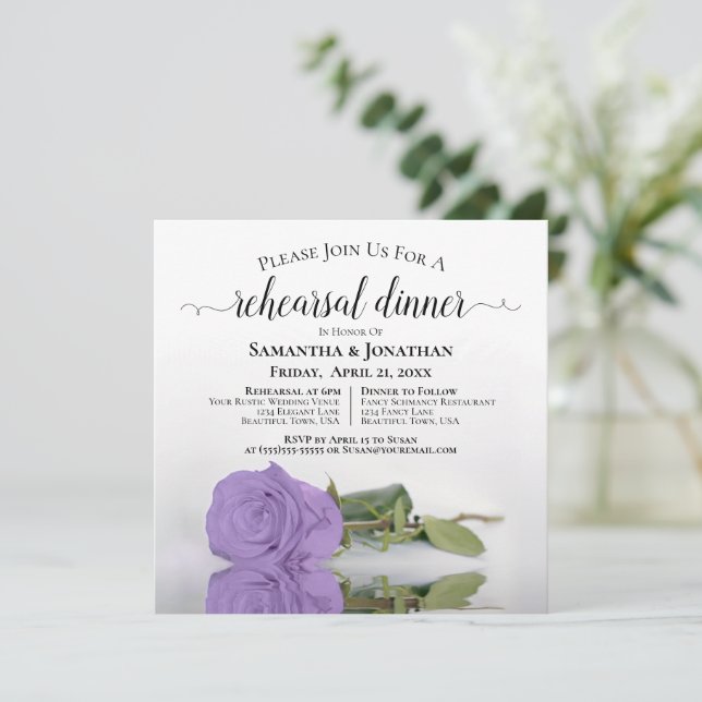 Invitation Lavande Purple Rose Répétition et Dîner Mariage (Debout devant)