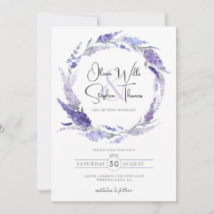 Invitation Lavande Purple Wreath Botanique Enregistrer La Dat
