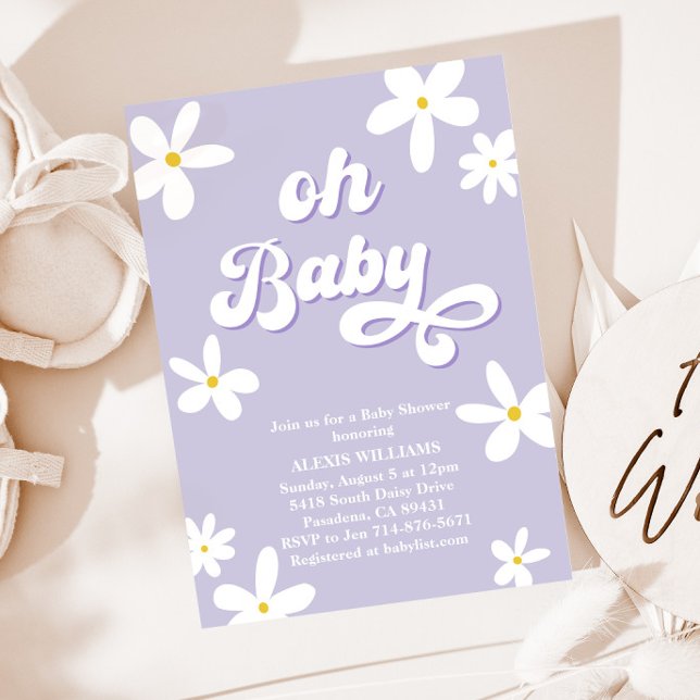 Invitation Lavande Retro Baby shower de marguerite bébé en fl (Créateur téléchargé)