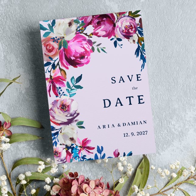 Invitation Lavande rose bleu violet floral Enregistrer la dat (Lavender pink blue purple floral Save the Date )