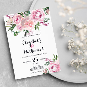 Invitation lavande rose corail vert fleuri thème mariage