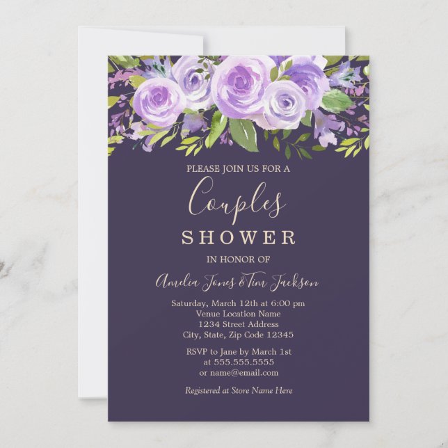 Invitation Lavande Rose Floral Mariage Couples Douche  (Devant)