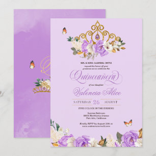 Invitation Lavande Rose Gold Princess Butterfly Quinceañera