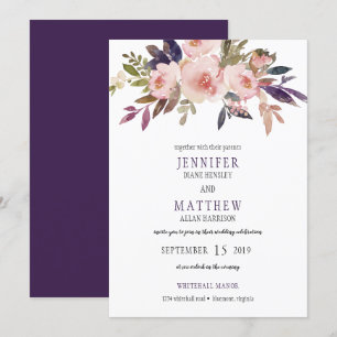 Invitation Lavande rose poire Mariage floral violet 