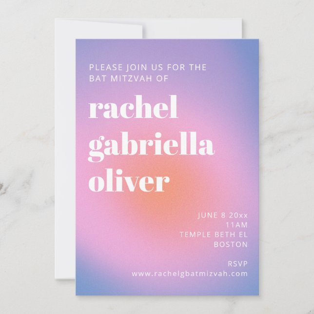 Invitation Lavande rose rétro Bat mitzvah violet (Devant)