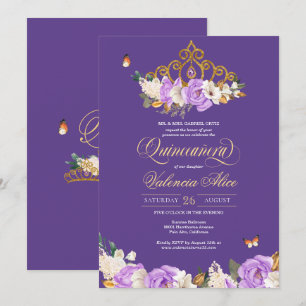 Invitation Lavande Rose Royal violet or Tiara Quinceanera