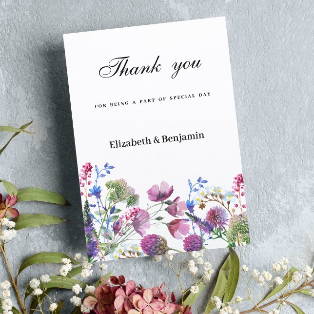 Invitation lavande rose violet fleur sauvage Merci d'été (Pink lavender purple wildflower summer Thank You )