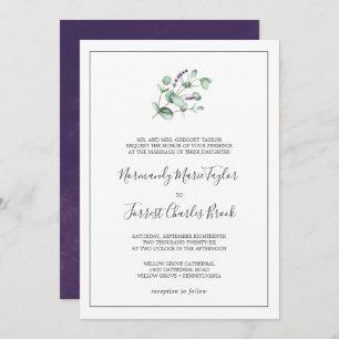 Invitation Lavande rustique et Eucalyptus Mariage officiel