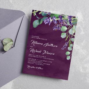 Invitation Lavande rustique et Mariage pourpre d'Eucalyptus