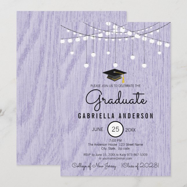 Invitation Lavande rustique Faux Bois mais un simple diplôme (Devant / Derrière)